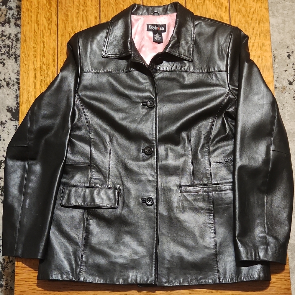 Women's Style & Co. Black Leather Jacket EUC